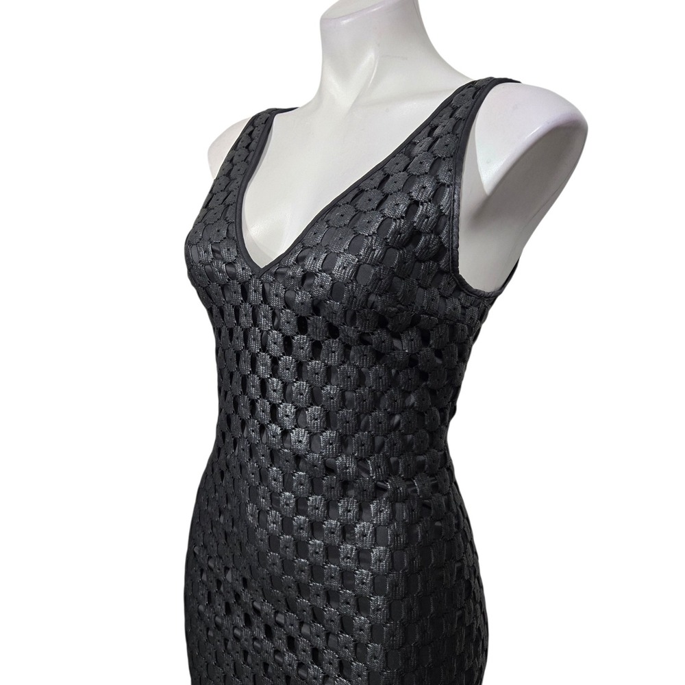 Elizabeth and James dress 6 Black Geometric V-Neck Sheath Midi stretch bodycon - Picture 3 of 5